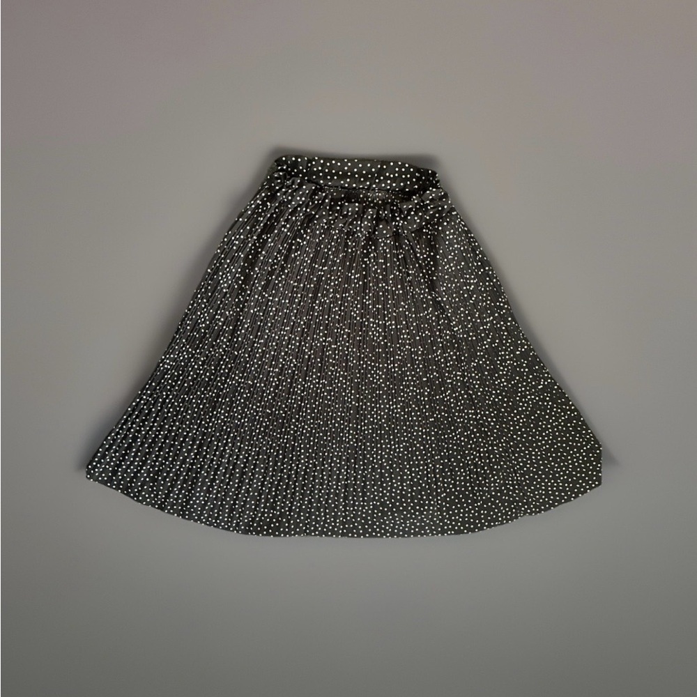 Pleated Black Polka Dot A-Line Skirt Sz L